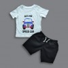 Auto Pro Speed Car Print Boys Ash T-shirt & Black Pant