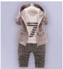Boys Fashionable Digital Hooded Coat Three-piecs Suit for Winter_Brown Grey