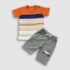 Boys Orange & Navy Blue Striped T-shirt & Pant