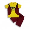Boys Party T-Shirt & Pant Set  with Koti Dark Maroon Boy Print