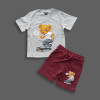 Boys Skating Panda Printed T-shirt & Pant Set Ash