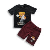 Boys Skating Panda Printed T-shirt & Pant Set Black