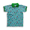 Boys Stylish Car Printed Polo Shirt Sea Green & Green Rib
