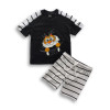 Boys Tiger Printed Contrast T-shirt & Pant Set Black