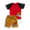 Boys Tiger Printed Raglan sleeve T-shirt & Pant Set Red