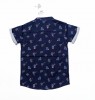 Cool Robots all over Print Stylish Short Sleeve Boys Shirt_Navy Blue
