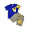 Giraffe Print Short Sleeve  T-Shirt & Pant Set Royal Blue