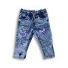 Girl's Butterfly Embroidery Drawstring Stretch Denim Full Pants Sky Blue