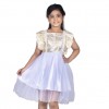 Girls Floral Print Linen  Party Frock White