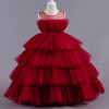 Girls Imported Floor Touch Party Dress Red Wine