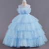 Girls Imported Floor Touch Party Dress Sky Blue