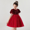 Girls Imported Velvet Glitter Party Dress Red Wine