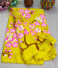 Hand Painted Floral Half-Silk Saree Yellow & Pink