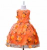 Orange Floral Embroidered Flower Dress