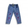 Stylish Girl's Butterfly Embroidery  Denim Full Pants Light Blue
